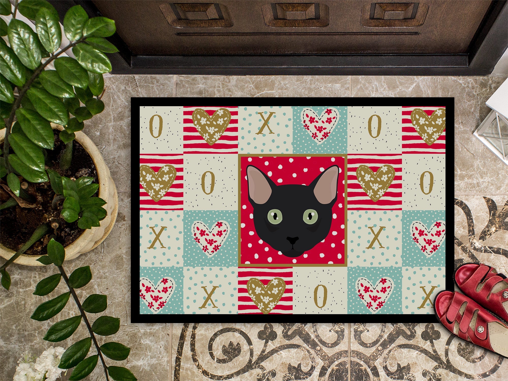 Mandalay Cat Love Doormat Indoor Outdoor 24H X 36W Front Door Mat Rugs for Entryway, Non Slip Washable Low Pile,