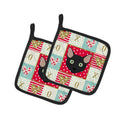Mandalay Cat Love Pot Holder Set of 2 Heat Resistant Quilted Hot Pads 7.5 x 7.5 Inch, Insulated Kitchen Trivets for Cooking & Baking