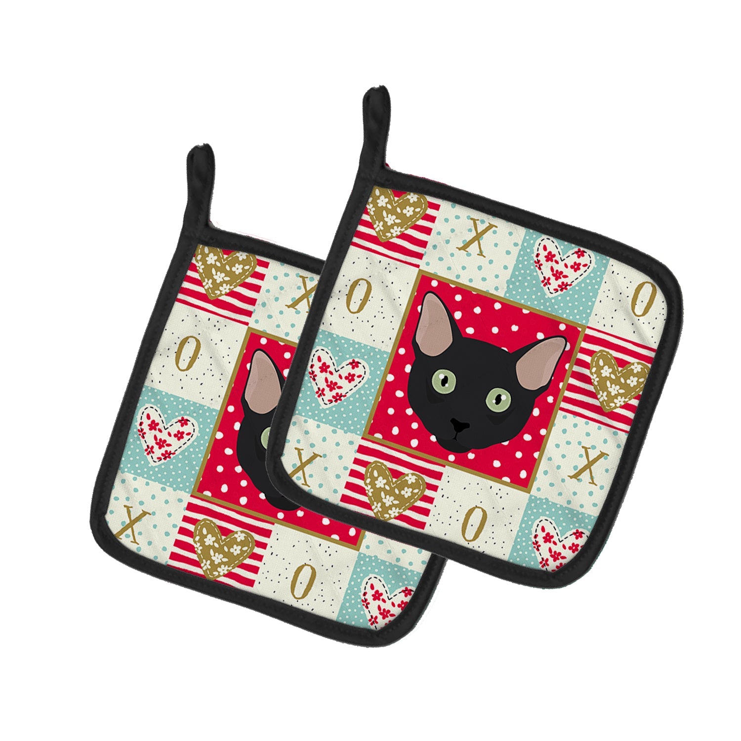 Mandalay Cat Love Pot Holder Set of 2 Heat Resistant Quilted Hot Pads 7.5 x 7.5 Inch, Insulated Kitchen Trivets for Cooking & Baking