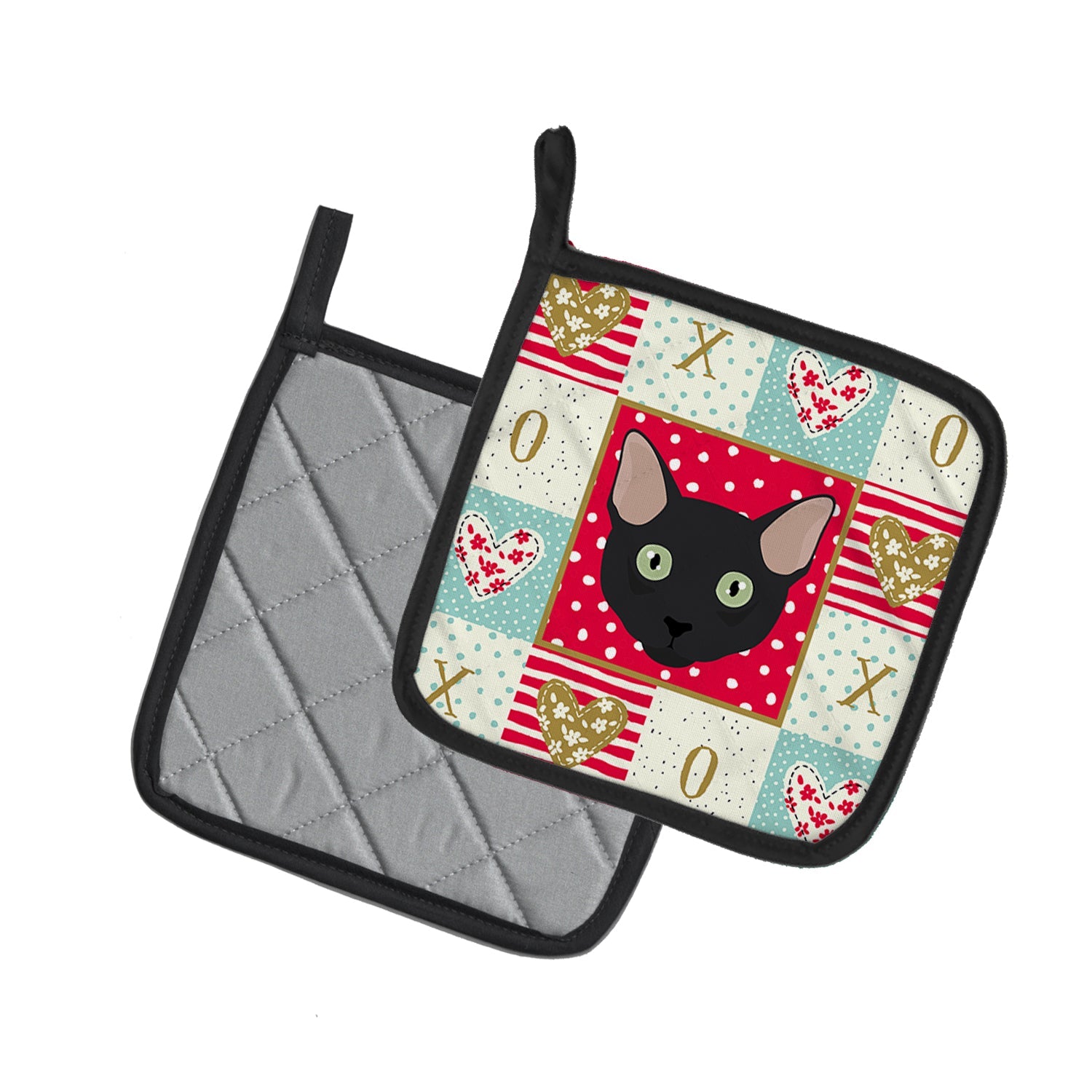 Mandalay Cat Love Pot Holder Set of 2 Heat Resistant Quilted Hot Pads 7.5 x 7.5 Inch, Insulated Kitchen Trivets for Cooking & Baking