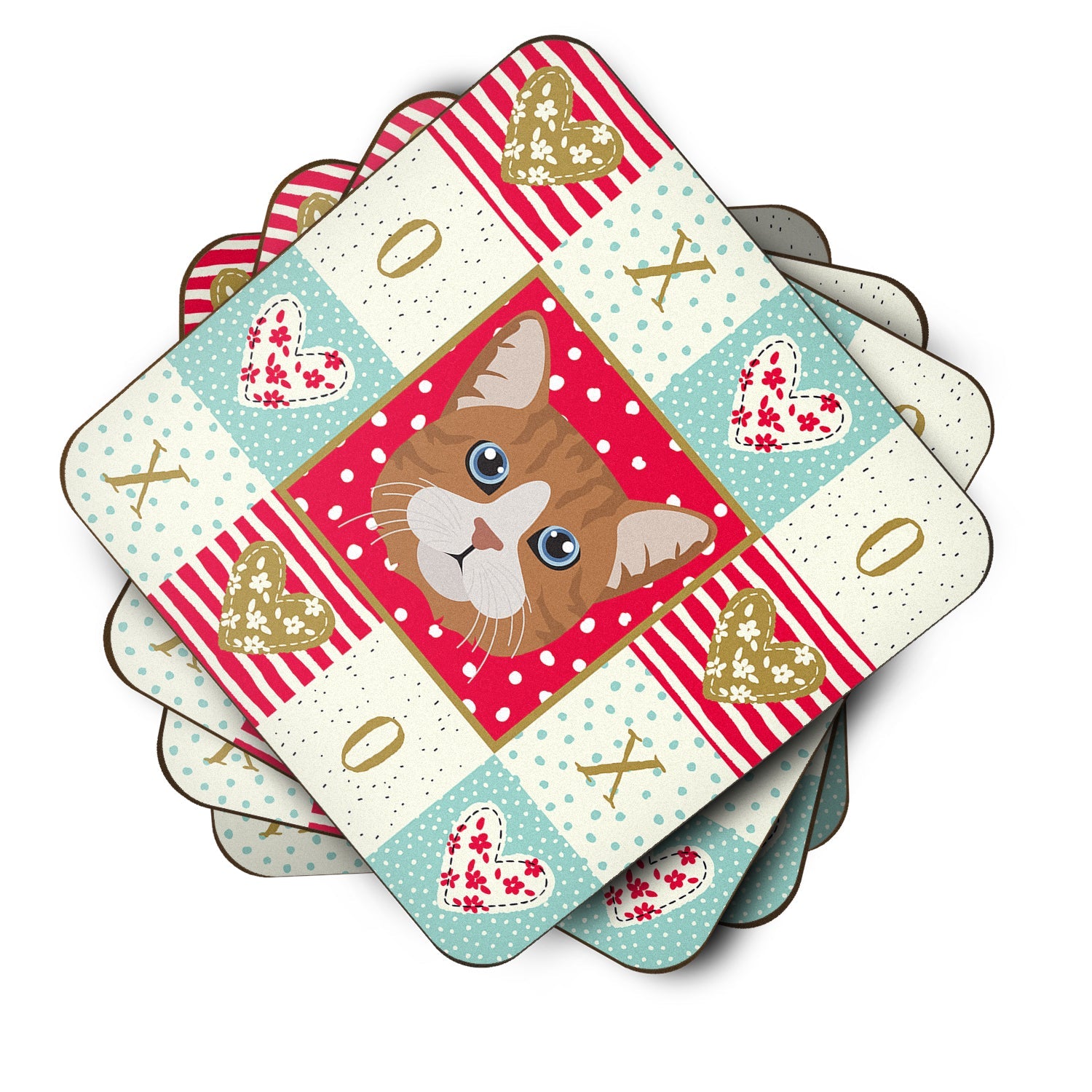 Manx Cat Love Foam Coasters Set of 4 Cup Coasters for Indoor Outdoor, Tabletop Protection, Anti Slip, Mouse pad Material