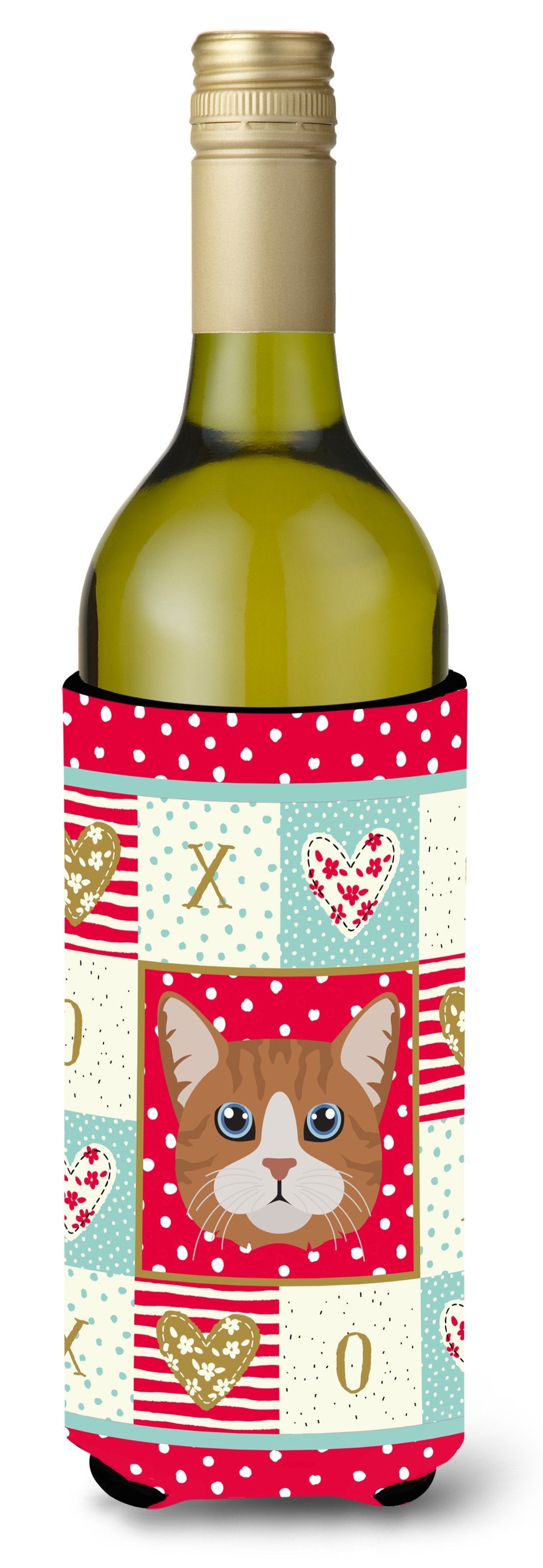 Manx Cat Love Wine Bottle Hugger Gift Sleeve for Standard 750 ml Bottles, Insulated Reusable Also Fits Mini Shot & Pint Bottles