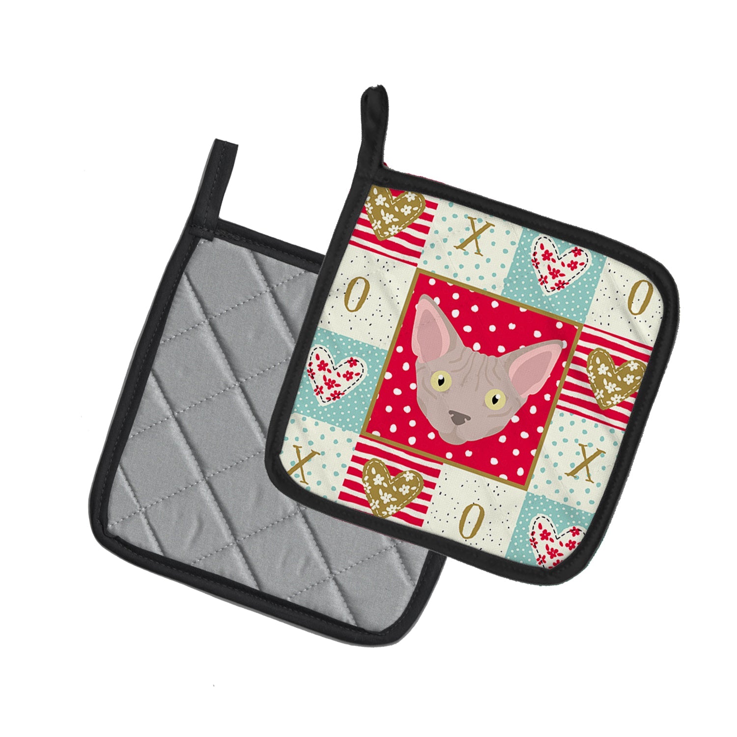 Minskin Cat Love Pot Holder Set of 2 Heat Resistant Quilted Hot Pads 7.5 x 7.5 Inch, Insulated Kitchen Trivets for Cooking & Baking