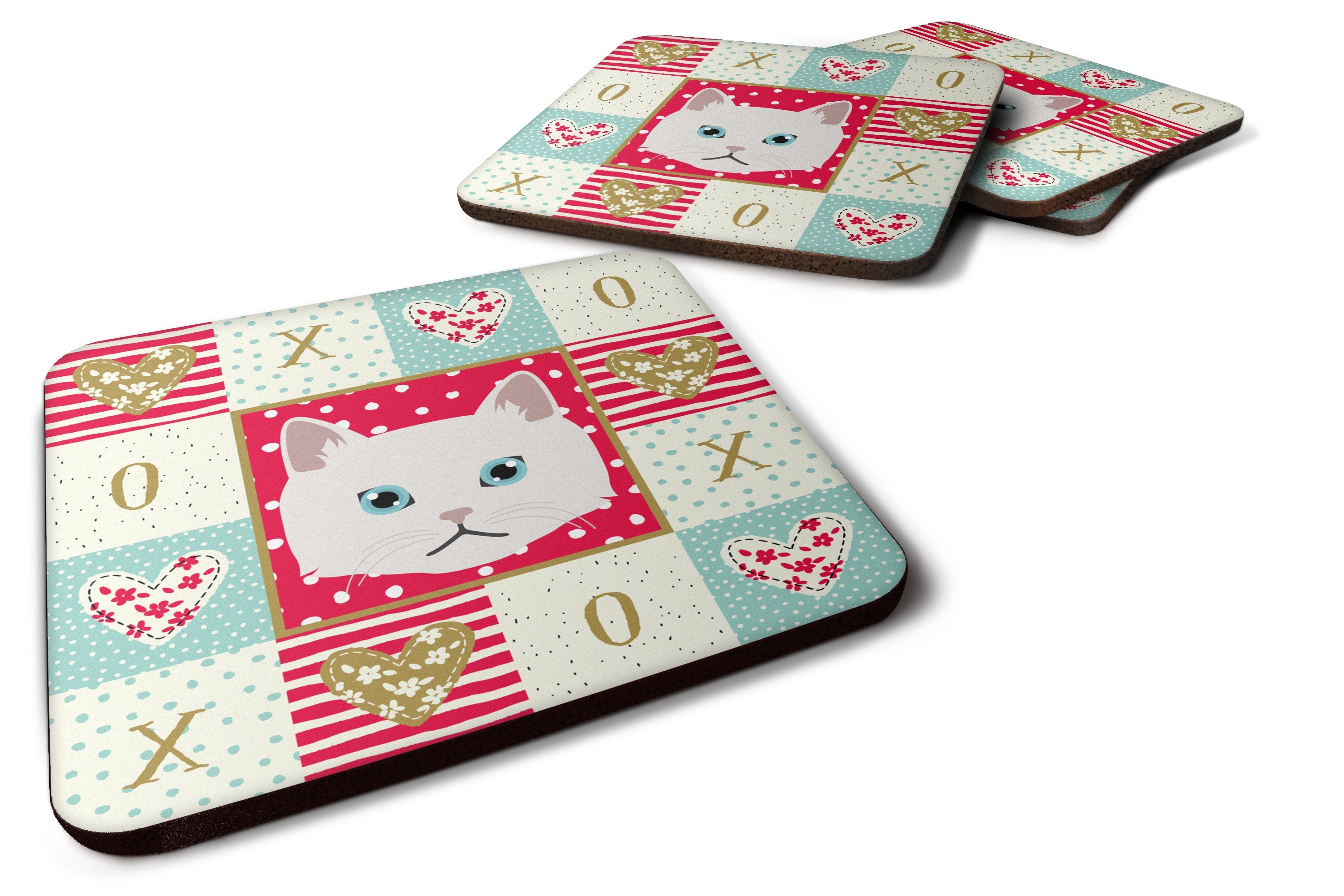 Napoleon Cat Love Foam Coasters Set of 4 Cup Coasters for Indoor Outdoor, Tabletop Protection, Anti Slip, Mouse pad Material