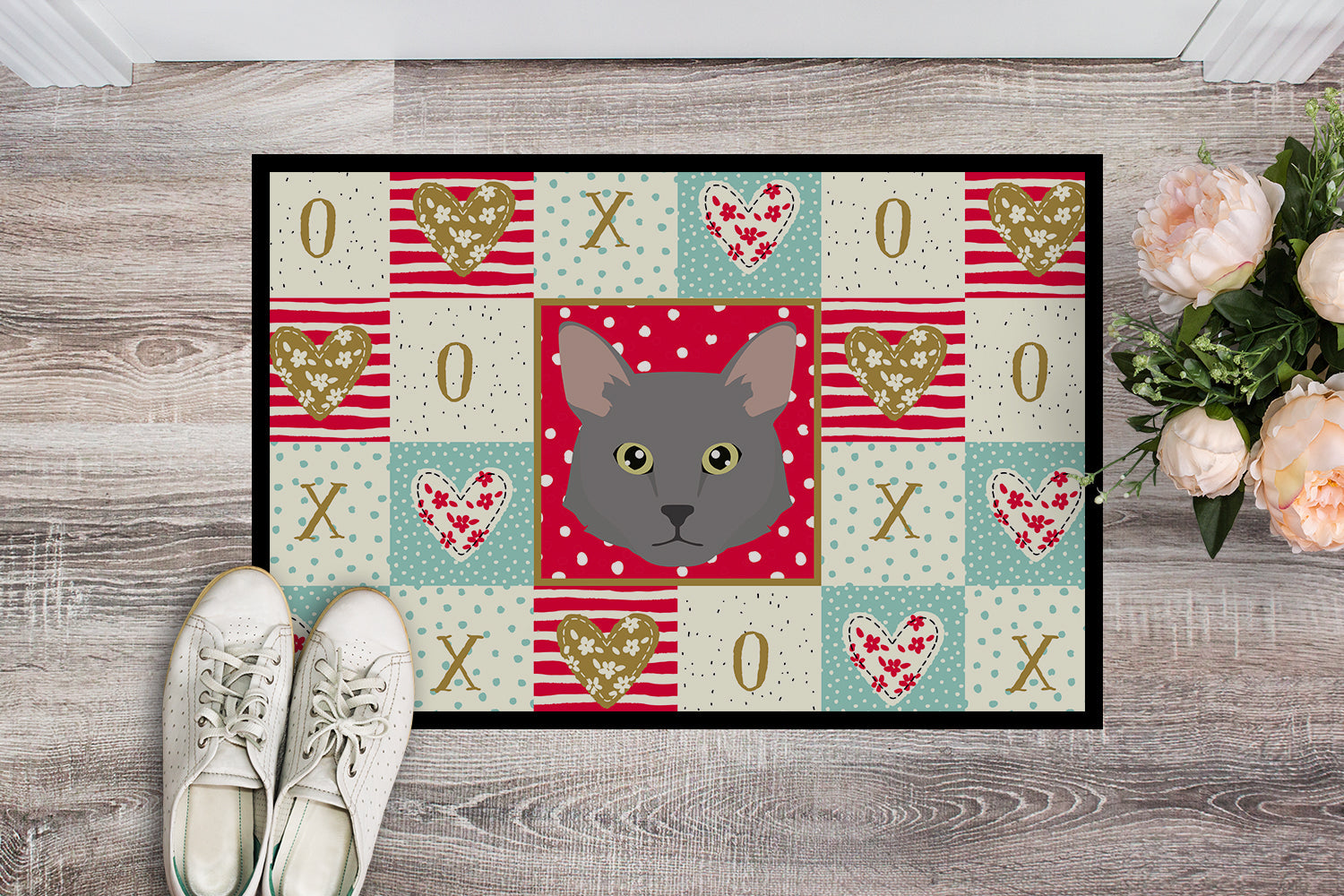 Nebelung Cat Love Doormat Indoor Outdoor 24H X 36W Front Door Mat Rugs for Entryway, Non Slip Washable Low Pile,