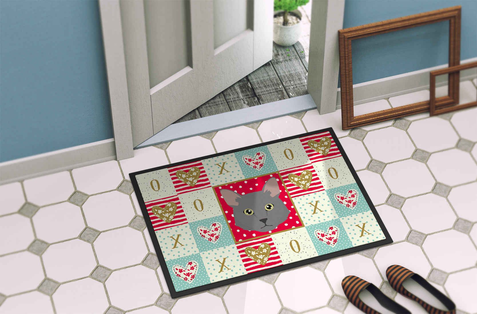 Nebelung Cat Love Doormat Indoor Outdoor 24H X 36W Front Door Mat Rugs for Entryway, Non Slip Washable Low Pile,