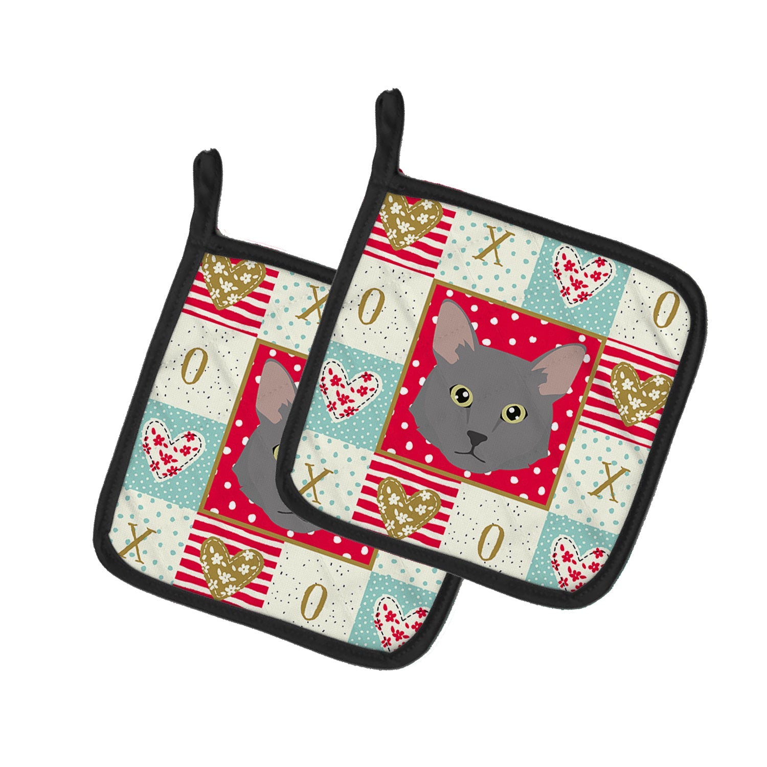 Nebelung Cat Love Pot Holder Set of 2 Heat Resistant Quilted Hot Pads 7.5 x 7.5 Inch, Insulated Kitchen Trivets for Cooking & Baking