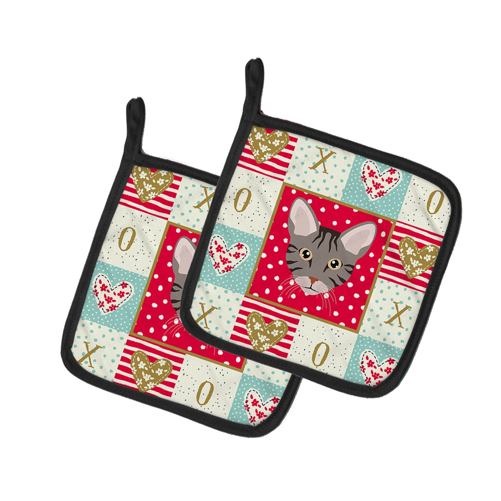 Ocicat Cat Love Pot Holder Set of 2 Heat Resistant Quilted Hot Pads 7.5 x 7.5 Inch, Insulated Kitchen Trivets for Cooking & Baking
