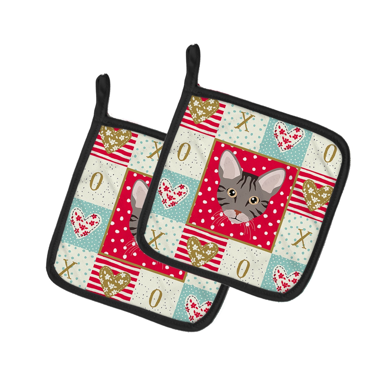 Ocicat Cat Love Pot Holder Set of 2 Heat Resistant Quilted Hot Pads 7.5 x 7.5 Inch, Insulated Kitchen Trivets for Cooking & Baking