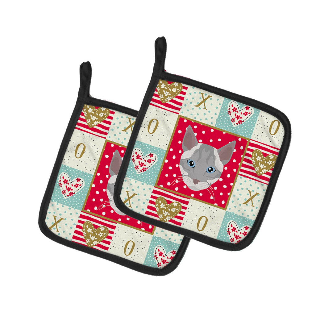 Ojos Azules Cat Love Pot Holder Set of 2 Heat Resistant Quilted Hot Pads 7.5 x 7.5 Inch, Insulated Kitchen Trivets for Cooking & Baking