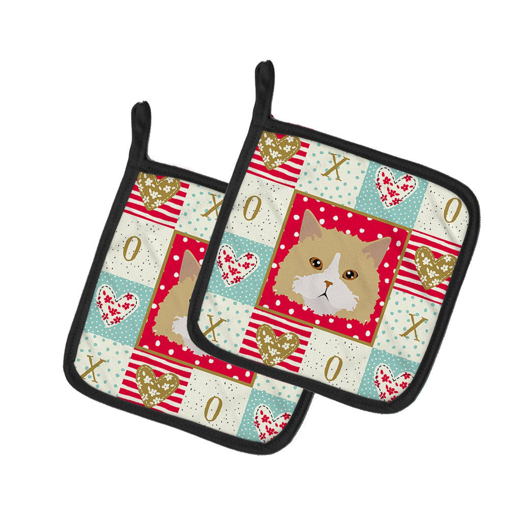 Oregon Rex Cat Love Pot Holder Set of 2 Heat Resistant Quilted Hot Pads 7.5 x 7.5 Inch, Insulated Kitchen Trivets for Cooking & Baking