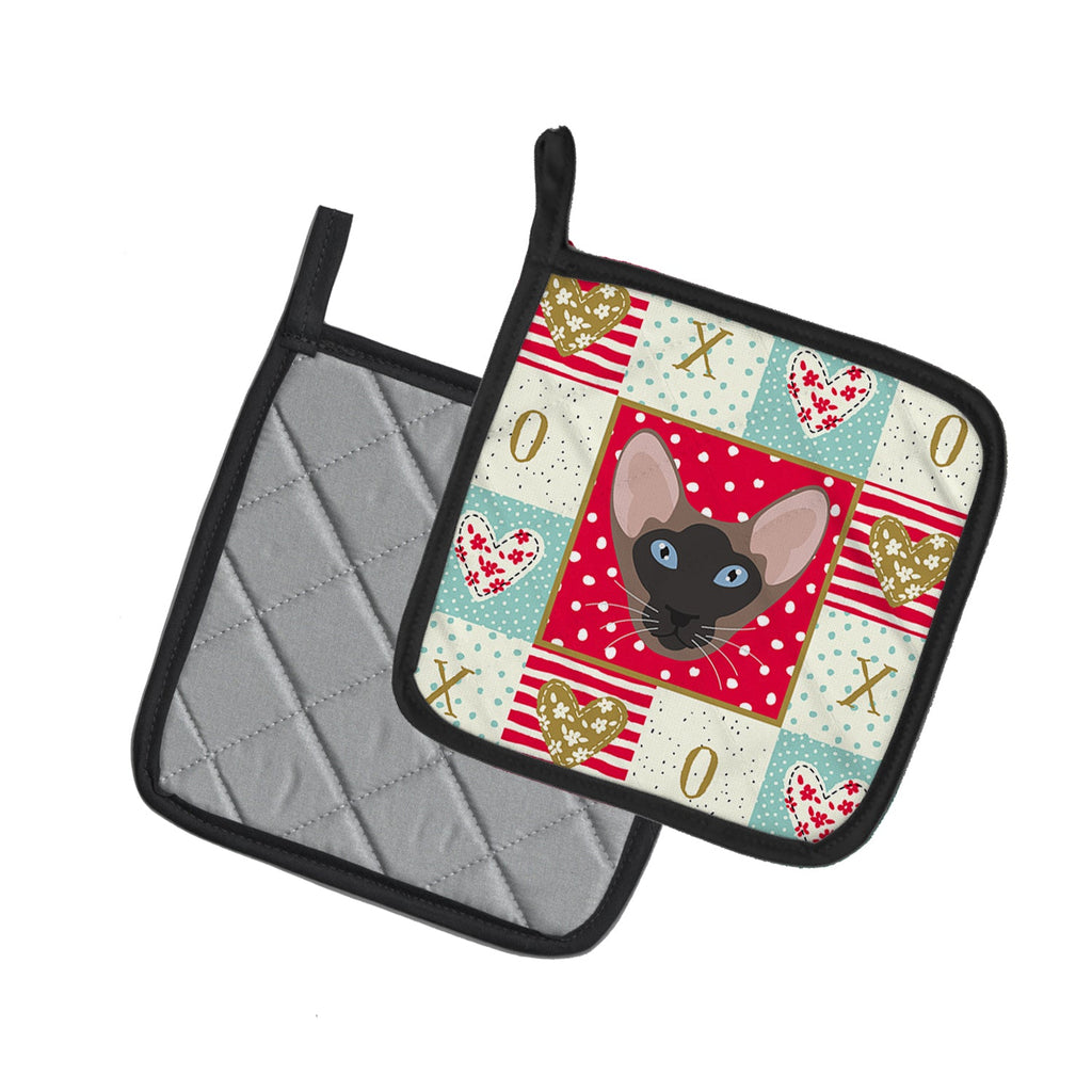 Oriental Bicolor Cat Love Pot Holder Set of 2 Heat Resistant Quilted Hot Pads 7.5 x 7.5 Inch, Insulated Kitchen Trivets for Cooking & Baking