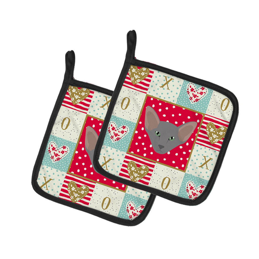 Oriental Shorthair Cat Love Pot Holder Set of 2 Heat Resistant Quilted Hot Pads 7.5 x 7.5 Inch, Insulated Kitchen Trivets for Cooking & Baking
