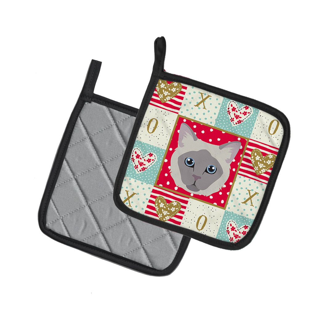 Owyhee Bob Cat Love Pot Holder Set of 2 Heat Resistant Quilted Hot Pads 7.5 x 7.5 Inch, Insulated Kitchen Trivets for Cooking & Baking
