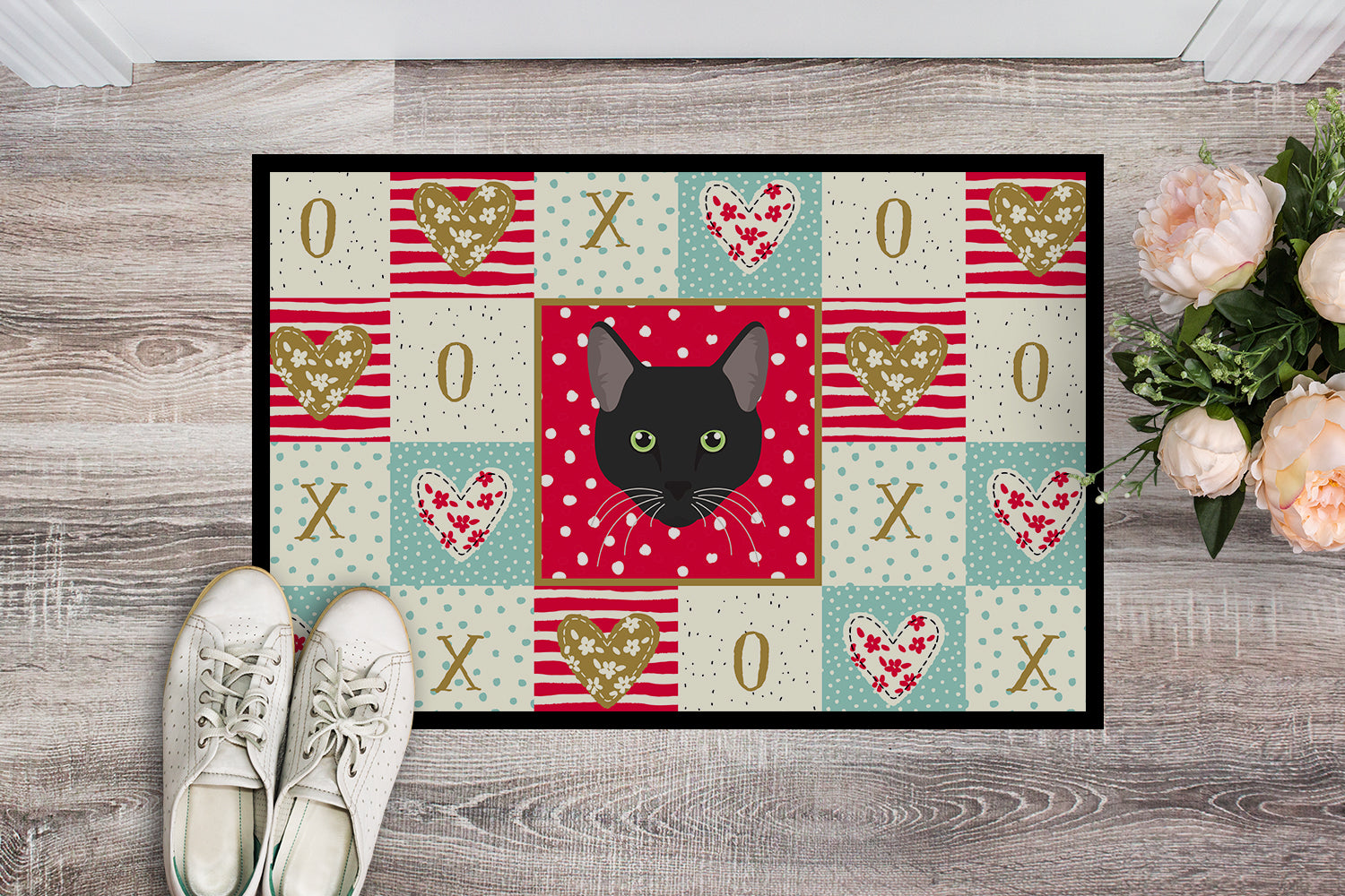 Pantherette Cat Love Doormat Indoor Outdoor 24H X 36W Front Door Mat Rugs for Entryway, Non Slip Washable Low Pile,