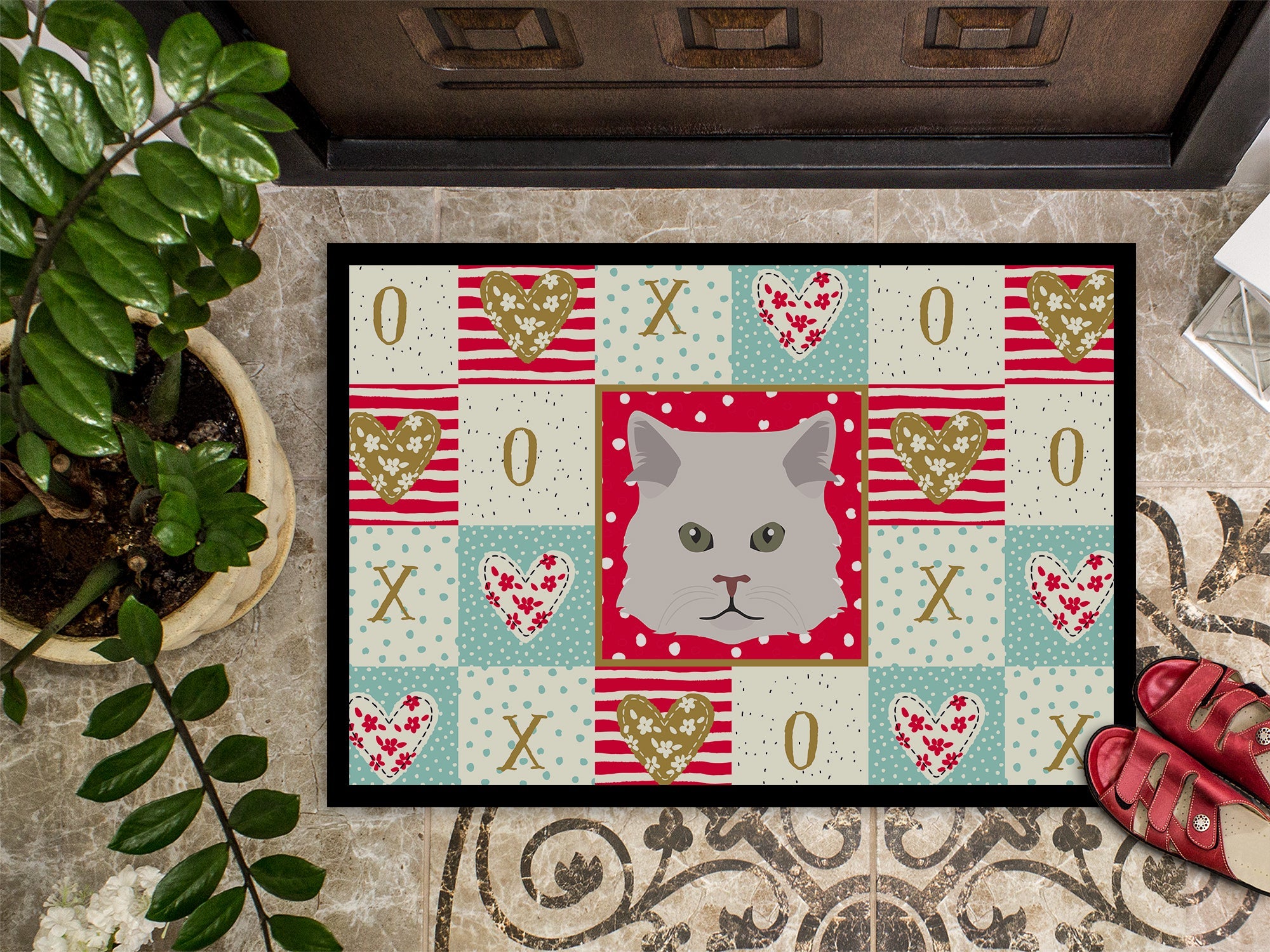 Persian Traditional Cat Love Doormat Indoor Outdoor 18H X 27W Front Door Mat Rugs for Entryway, Non Slip Washable