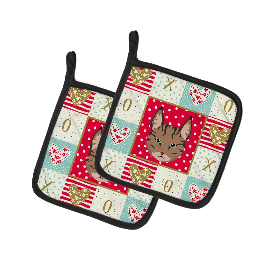 Pixie Bob Cat Love Pot Holder Set of 2 Heat Resistant Quilted Hot Pads 7.5 x 7.5 Inch, Insulated Kitchen Trivets for Cooking & Baking