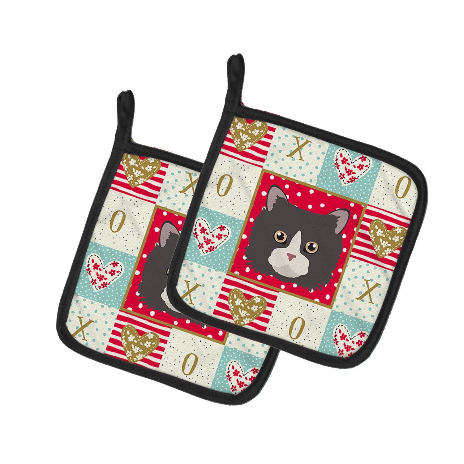 Poodle Cat Love Pot Holder Set of 2 Heat Resistant Quilted Hot Pads 7.5 x 7.5 Inch, Insulated Kitchen Trivets for Cooking & Baking