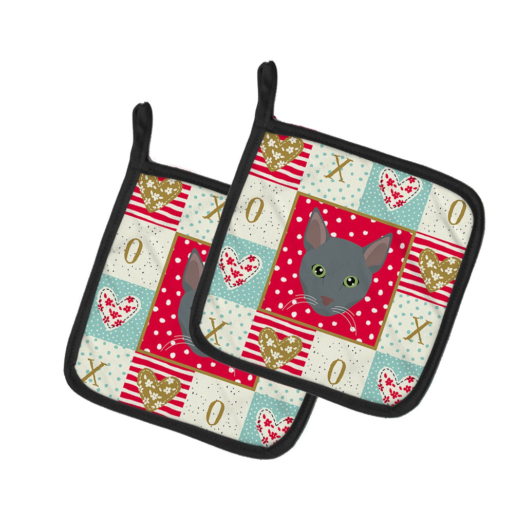 Raas Cat Love Pot Holder Set of 2 Heat Resistant Quilted Hot Pads 7.5 x 7.5 Inch, Insulated Kitchen Trivets for Cooking & Baking