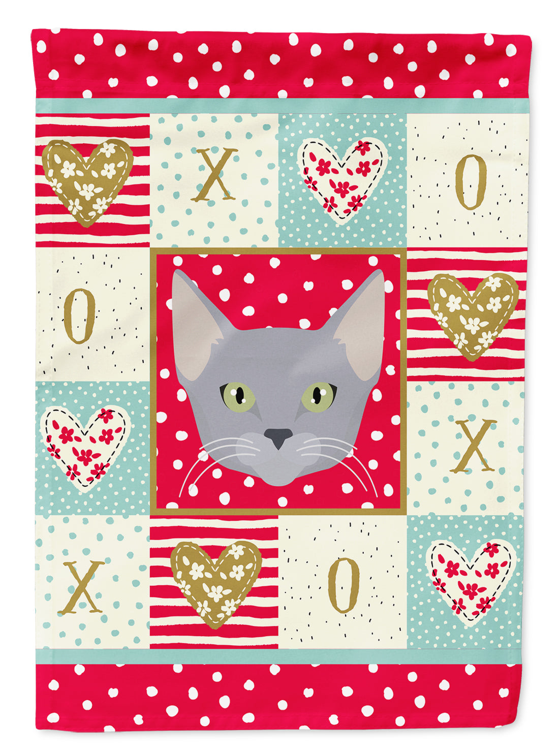 Russian Blue Cat Love House Flag 28x40 Porch Sleeve Pole Decorative Outside Yard Banner Artwork Wall Hanging, Polyester