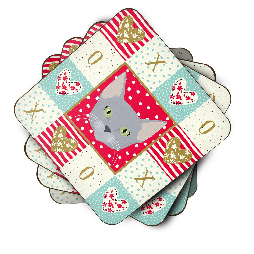 Russian Blue Cat Love Foam Coasters Set of 4 Cup Coasters for Indoor Outdoor, Tabletop Protection, Anti Slip, Mouse pad Material
