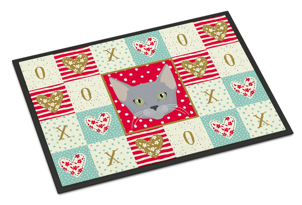 Russian Blue Cat Love Doormat Indoor Outdoor 24H X 36W Front Door Mat Rugs for Entryway, Non Slip Washable Low Pile,