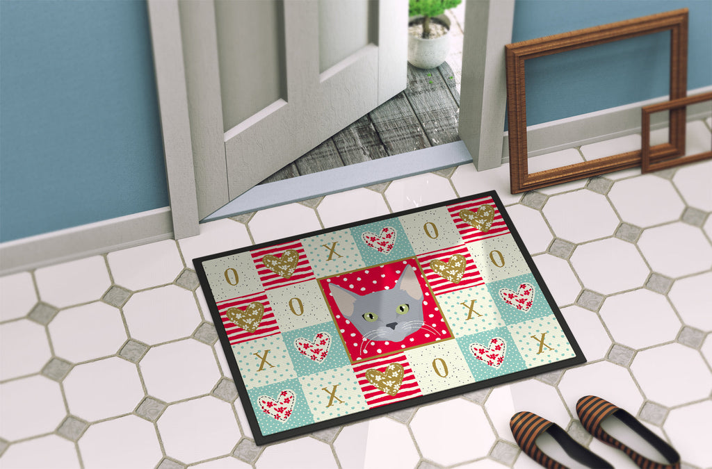 Russian Blue Cat Love Doormat Indoor Outdoor 18H X 27W Front Door Mat Rugs for Entryway, Non Slip Washable
