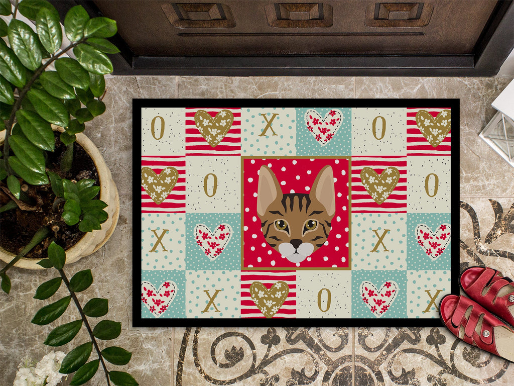 Savannah Cat Love Doormat Indoor Outdoor 24H X 36W Front Door Mat Rugs for Entryway, Non Slip Washable Low Pile,
