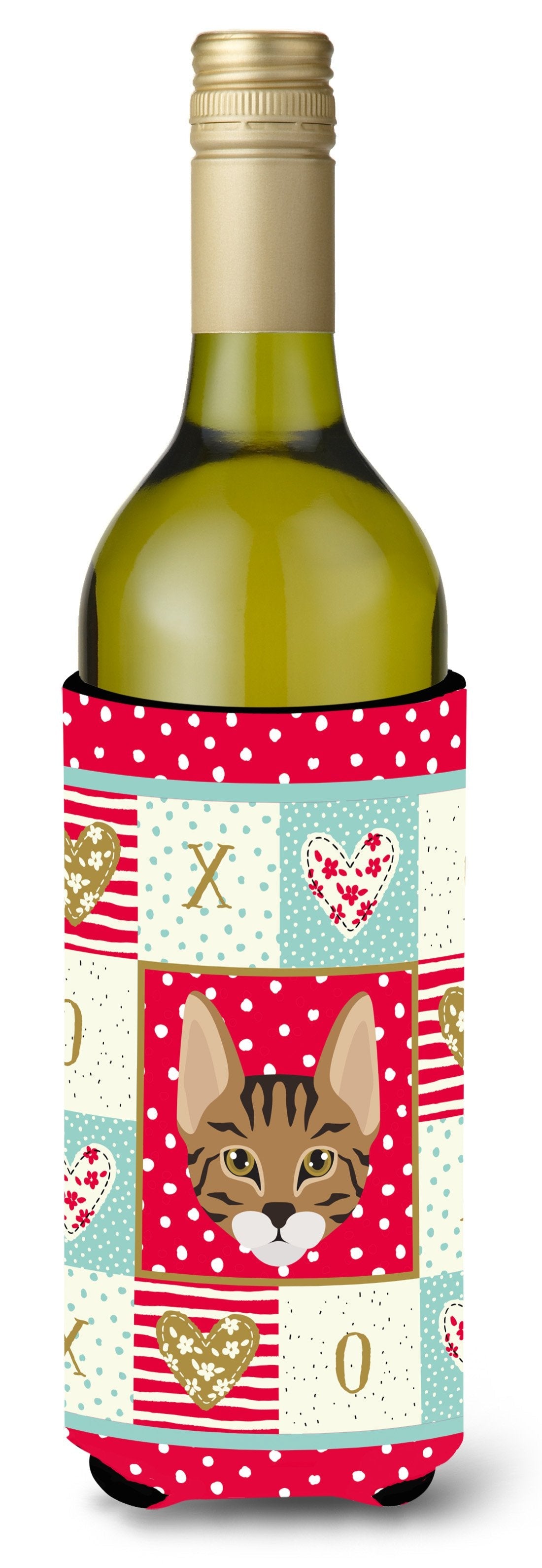 Savannah Cat Love Wine Bottle Hugger Gift Sleeve for Standard 750 ml Bottles, Insulated Reusable Also Fits Mini Shot & Pint Bottles