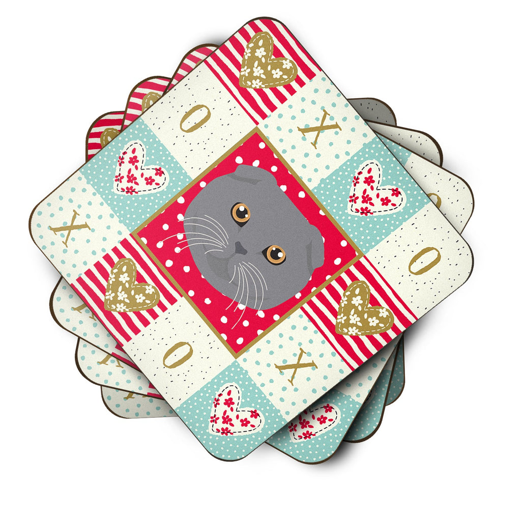 Scottish Fold Cat Love Foam Coasters Set of 4 Cup Coasters for Indoor Outdoor, Tabletop Protection, Anti Slip, Mouse pad Material