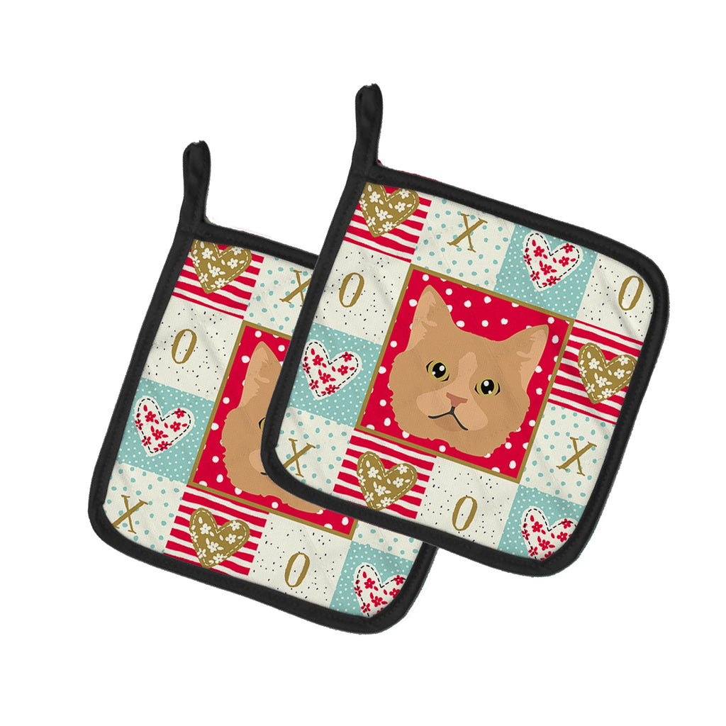 Selkirk Rex Cat Love Pot Holder Set of 2 Heat Resistant Quilted Hot Pads 7.5 x 7.5 Inch, Insulated Kitchen Trivets for Cooking & Baking