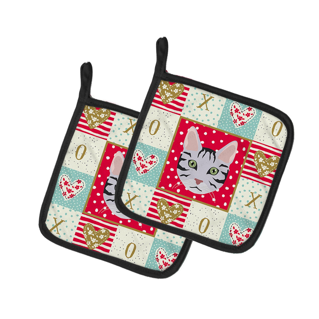 Serengeti Cat Love Pot Holder Set of 2 Heat Resistant Quilted Hot Pads 7.5 x 7.5 Inch, Insulated Kitchen Trivets for Cooking & Baking