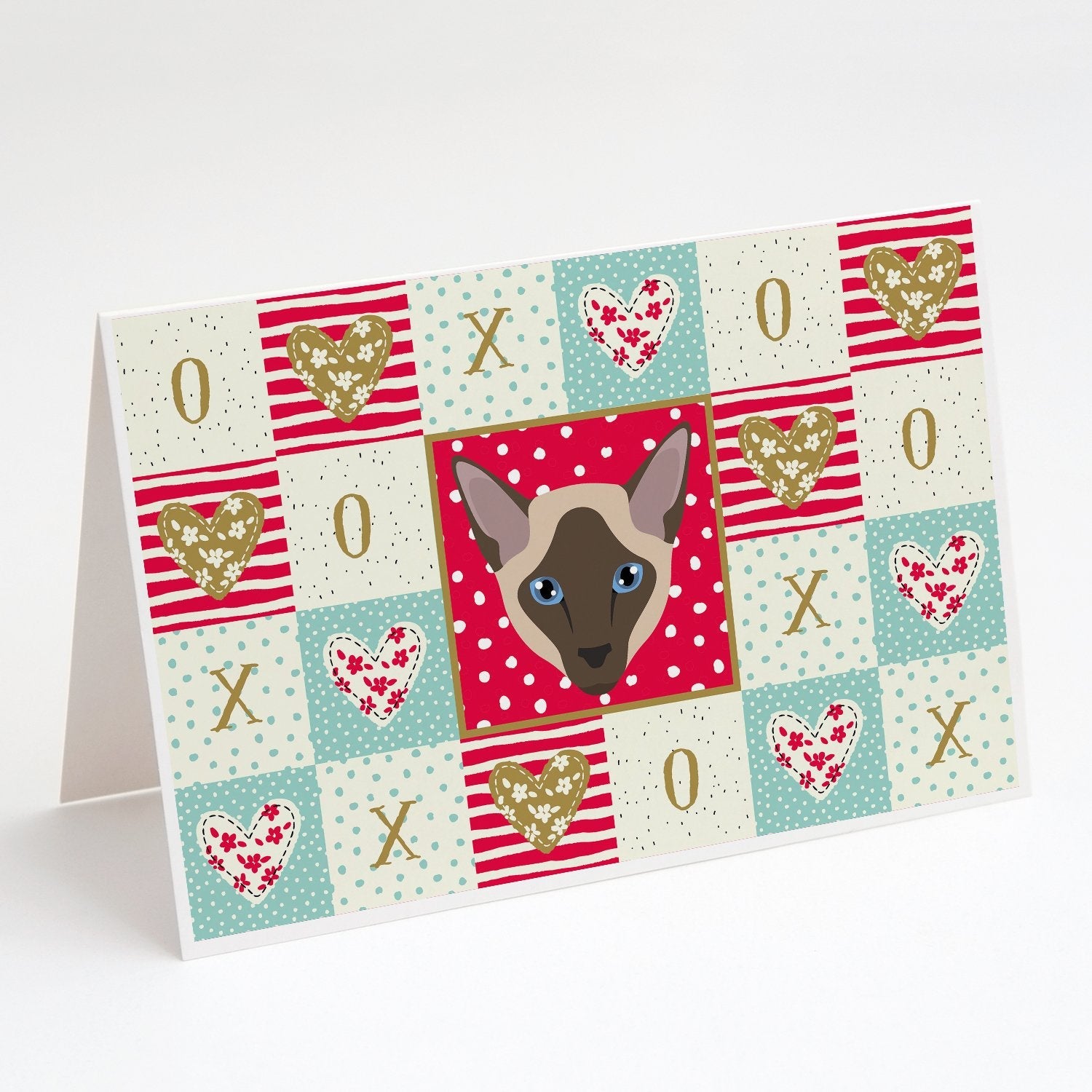 Siamese Modern Cat Love Greeting Cards Pack of 8 Blank Cards with Envelopes Whimsical A7 Size 5x7