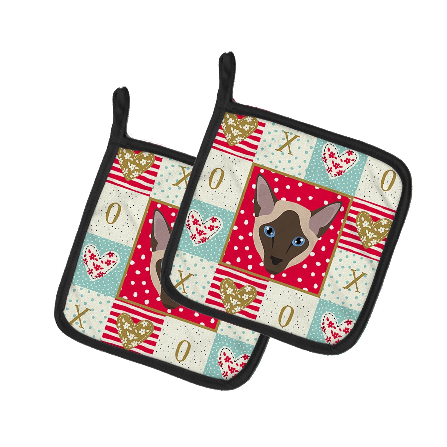 Siamese Modern Cat Love Pot Holder Set of 2 Heat Resistant Quilted Hot Pads 7.5 x 7.5 Inch, Insulated Kitchen Trivets for Cooking & Baking