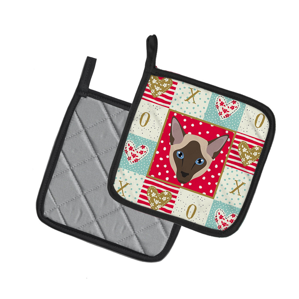Siamese Modern Cat Love Pot Holder Set of 2 Heat Resistant Quilted Hot Pads 7.5 x 7.5 Inch, Insulated Kitchen Trivets for Cooking & Baking