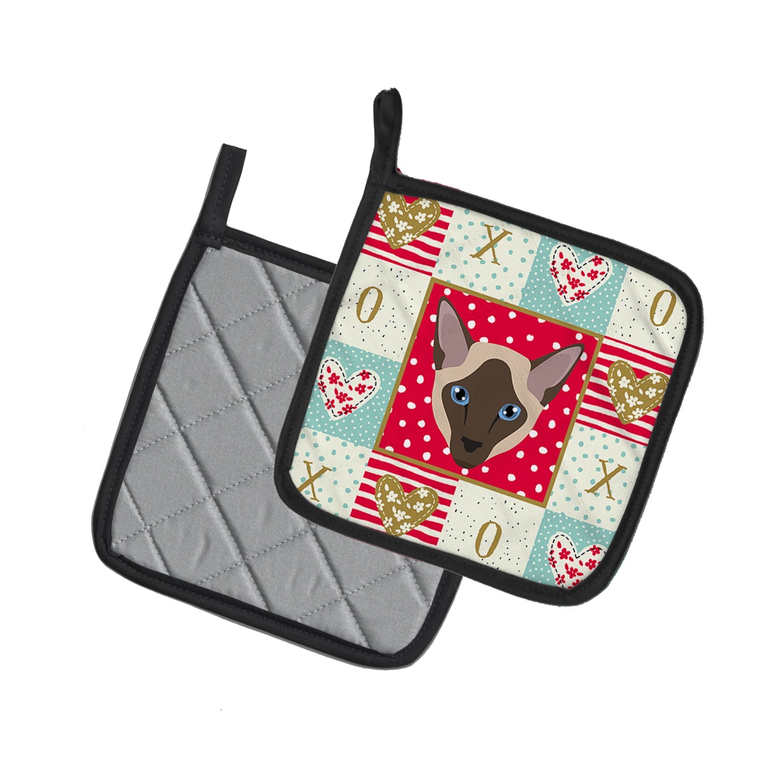 Siamese Modern Cat Love Pot Holder Set of 2 Heat Resistant Quilted Hot Pads 7.5 x 7.5 Inch, Insulated Kitchen Trivets for Cooking & Baking