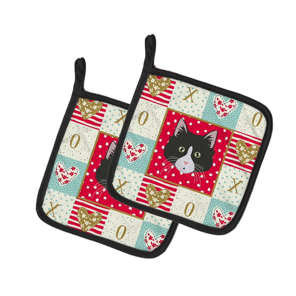 Siberian Forest Cat Love Pot Holder Set of 2 Heat Resistant Quilted Hot Pads 7.5 x 7.5 Inch, Insulated Kitchen Trivets for Cooking & Baking