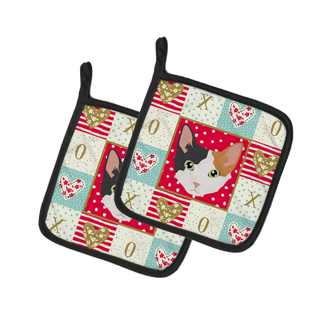 Skookum Cat Love Pot Holder Set of 2 Heat Resistant Quilted Hot Pads 7.5 x 7.5 Inch, Insulated Kitchen Trivets for Cooking & Baking