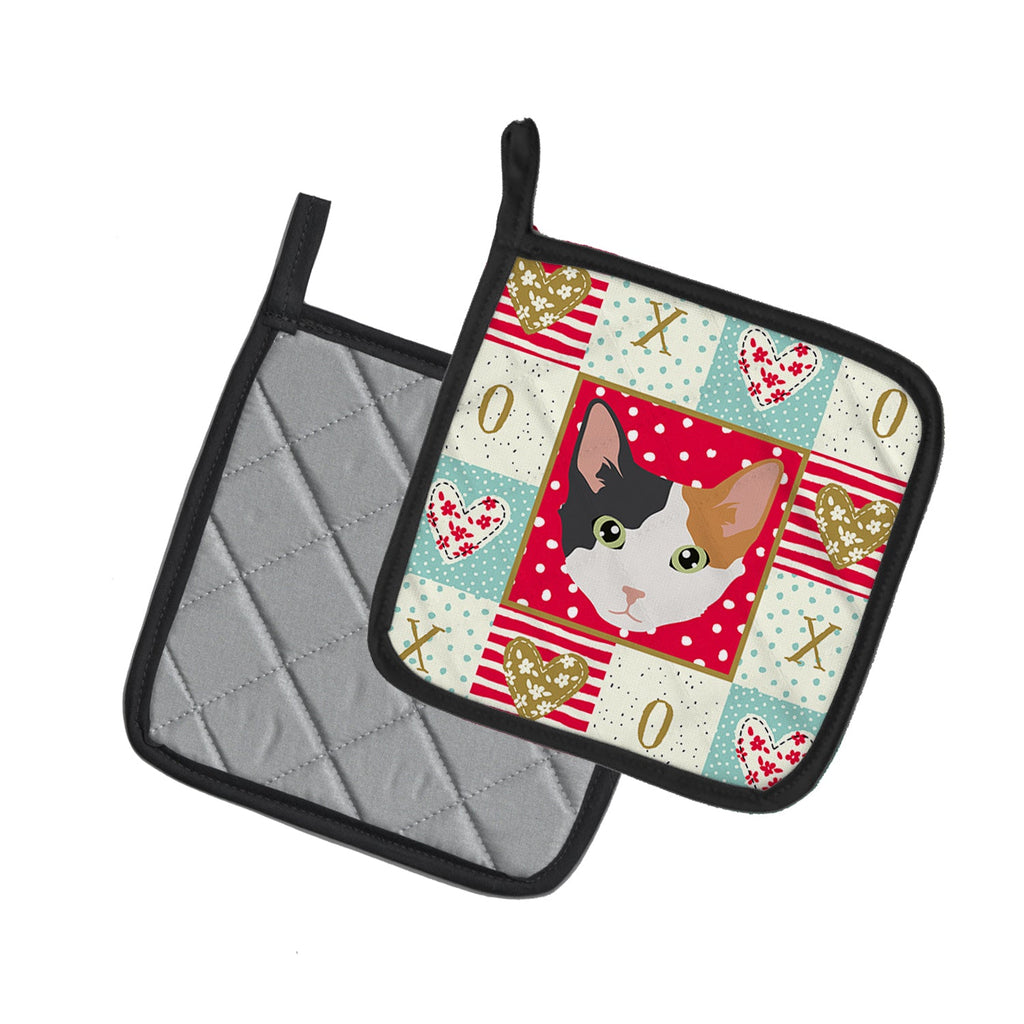 Skookum Cat Love Pot Holder Set of 2 Heat Resistant Quilted Hot Pads 7.5 x 7.5 Inch, Insulated Kitchen Trivets for Cooking & Baking