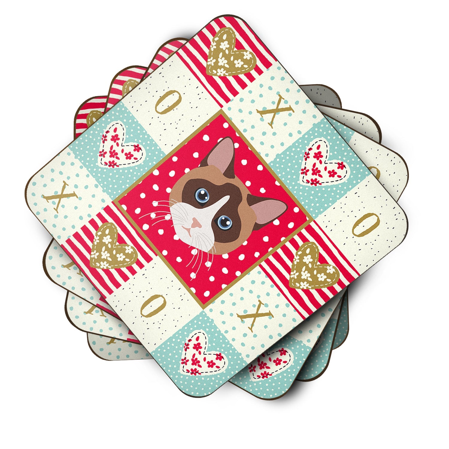 Snowshoe Cat Love Foam Coasters Set of 4 Cup Coasters for Indoor Outdoor, Tabletop Protection, Anti Slip, Mouse pad Material