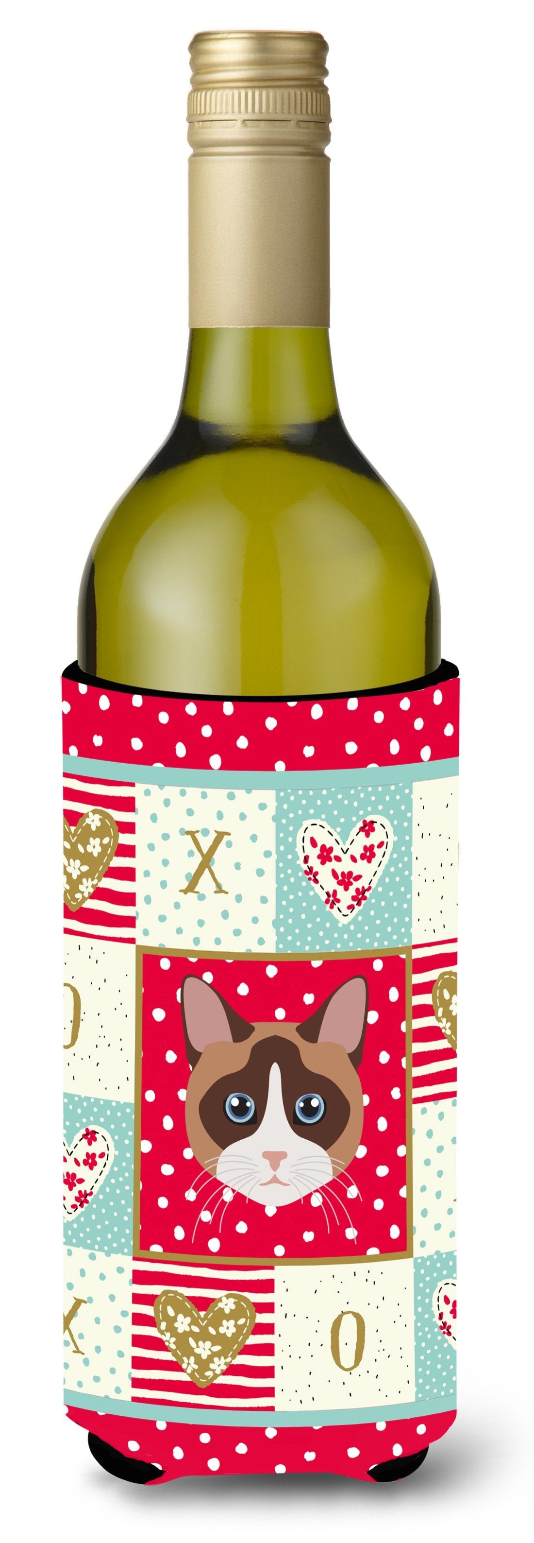 Snowshoe Cat Love Wine Bottle Hugger Gift Sleeve for Standard 750 ml Bottles, Insulated Reusable Also Fits Mini Shot & Pint Bottles