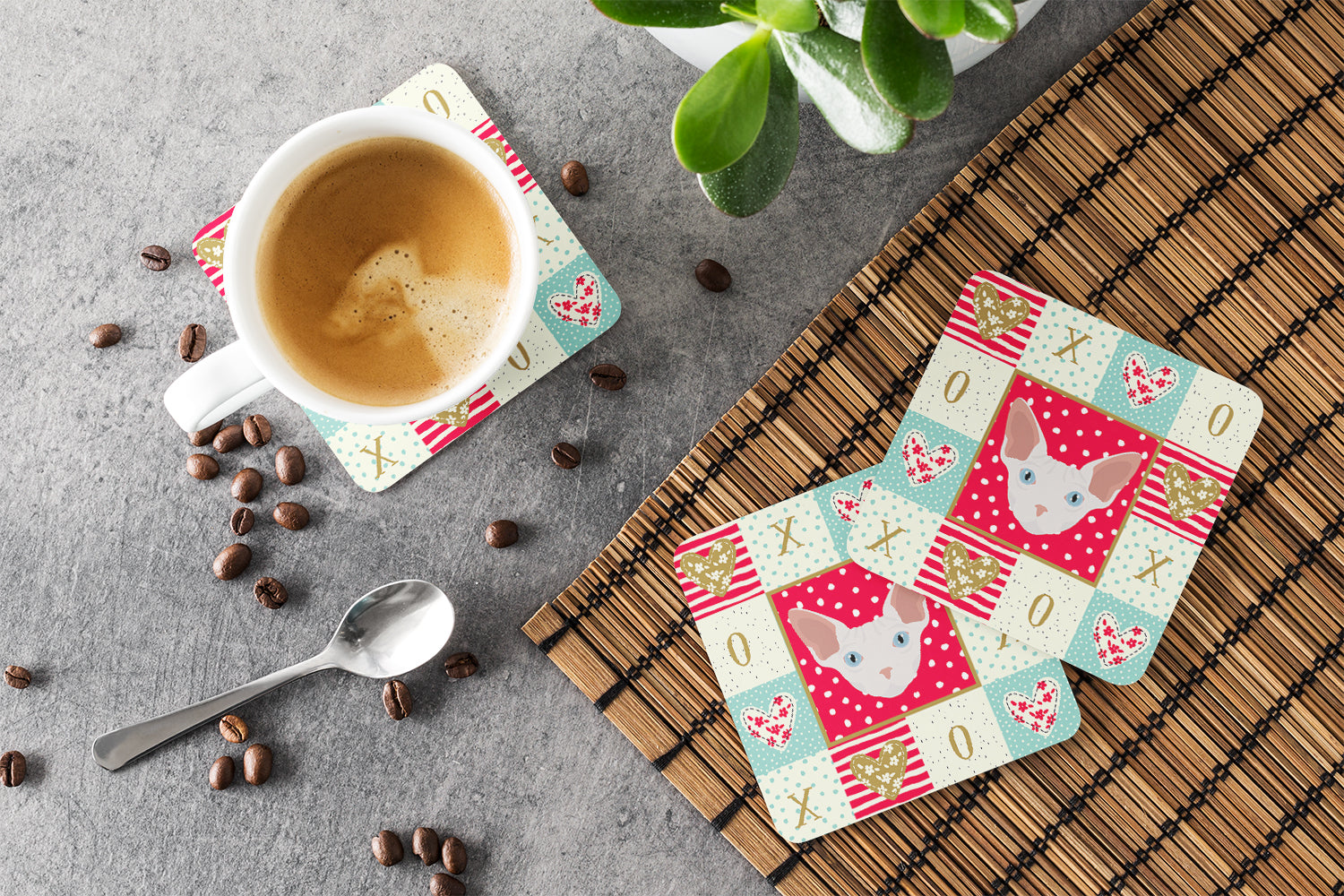 Sphynx Cat Love Foam Coasters Set of 4 Cup Coasters for Indoor Outdoor, Tabletop Protection, Anti Slip, Mouse pad Material