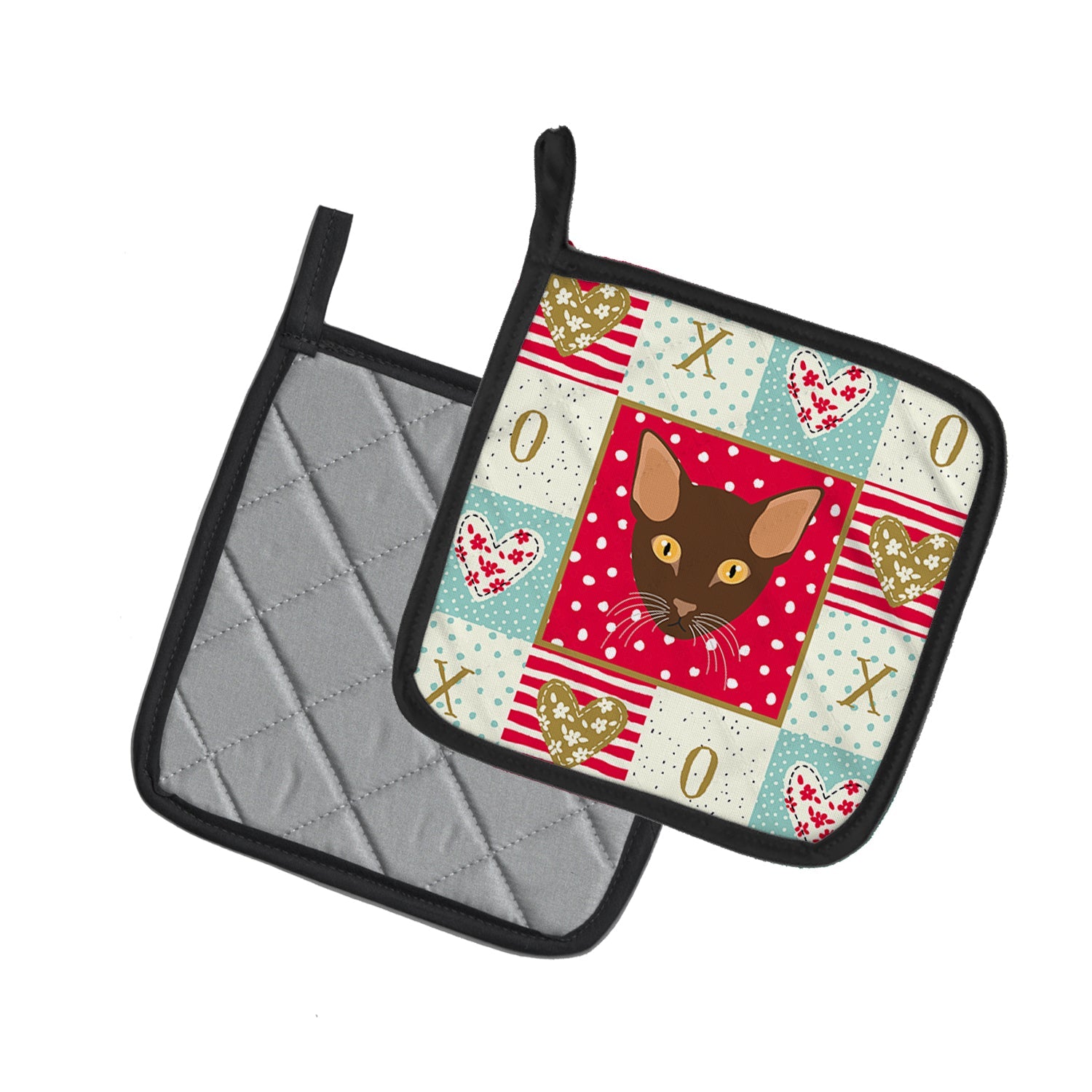 Suphalak Cat Love Pot Holder Set of 2 Heat Resistant Quilted Hot Pads 7.5 x 7.5 Inch, Insulated Kitchen Trivets for Cooking & Baking