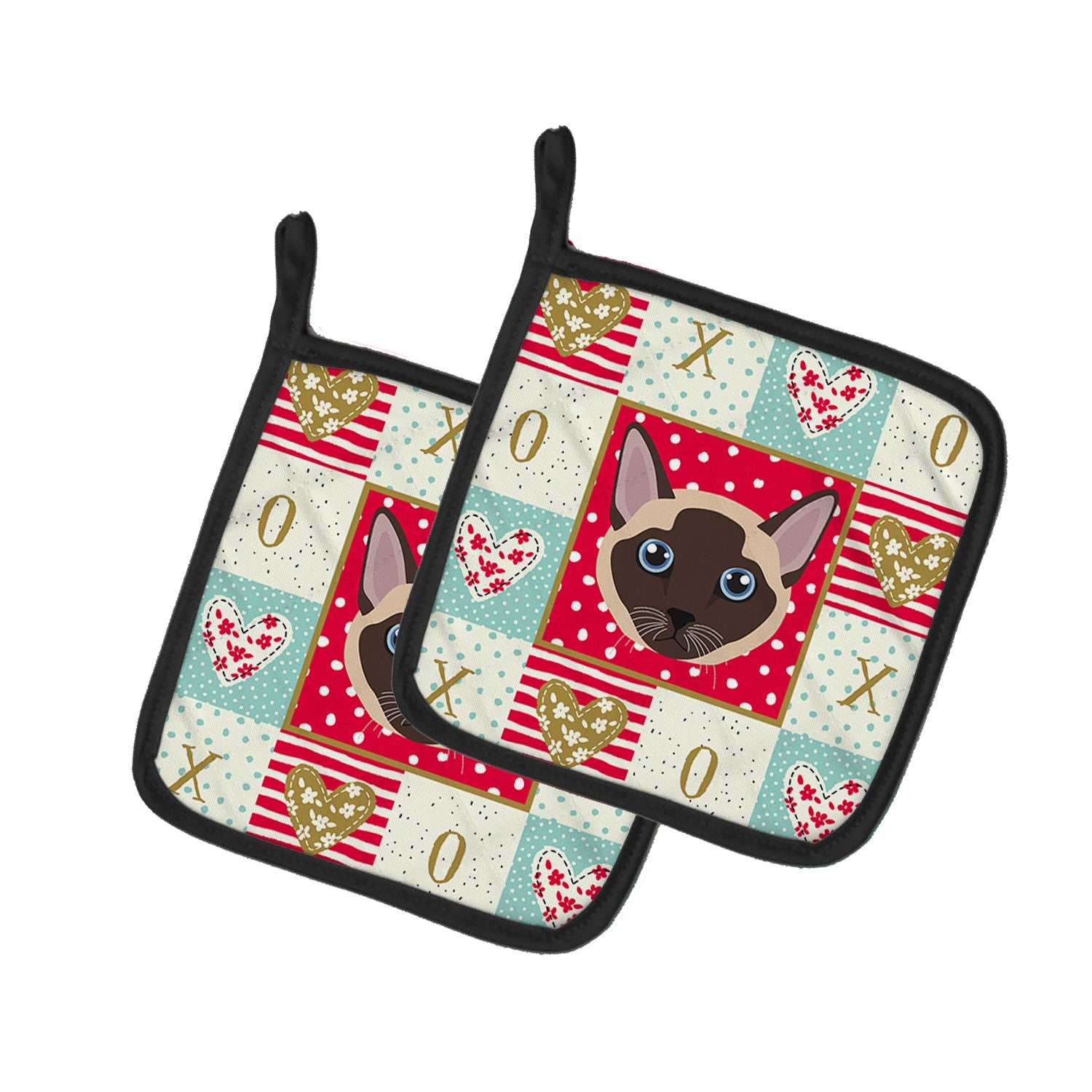 Tonkinese Cat Love Pot Holder Set of 2 Heat Resistant Quilted Hot Pads 7.5 x 7.5 Inch, Insulated Kitchen Trivets for Cooking & Baking