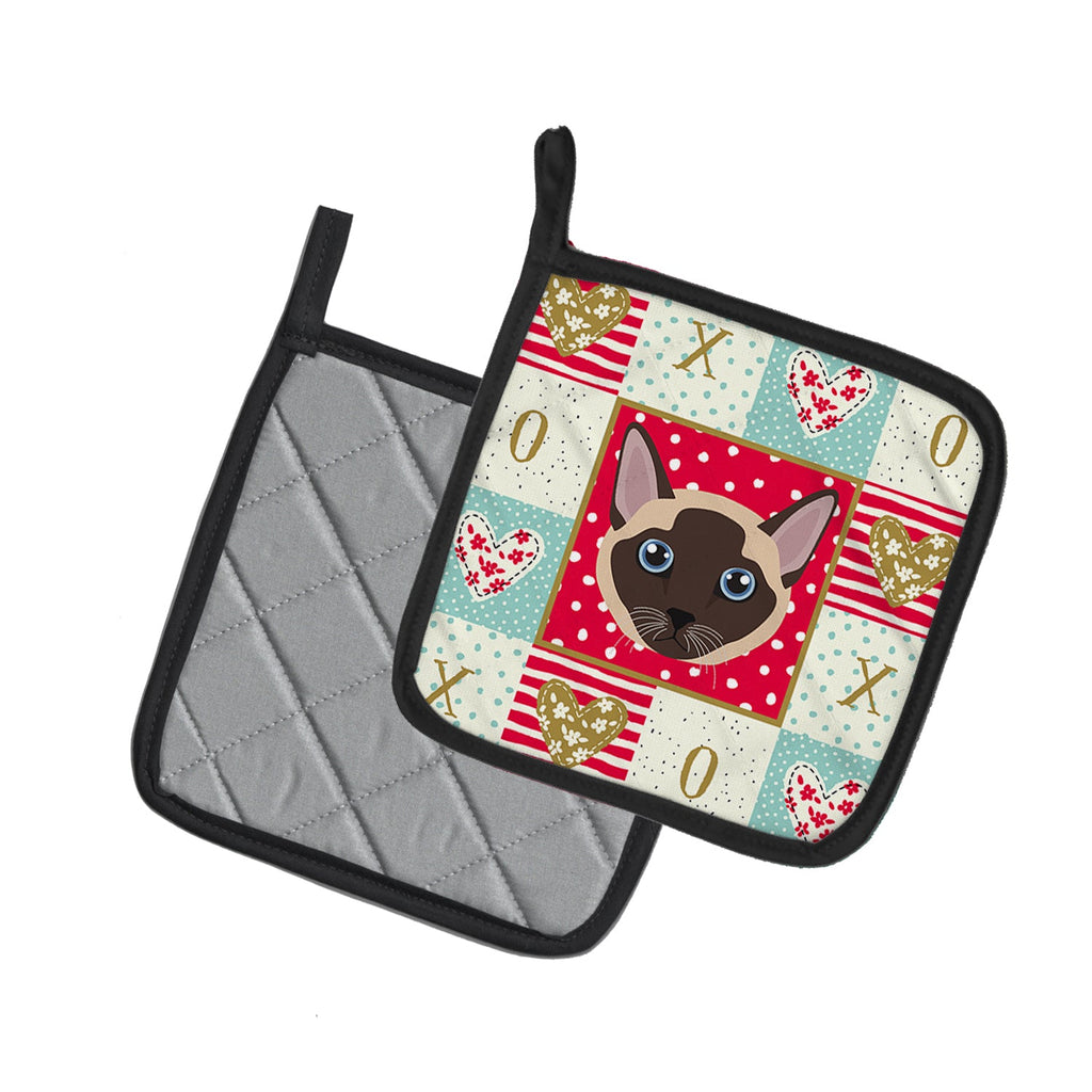 Tonkinese Cat Love Pot Holder Set of 2 Heat Resistant Quilted Hot Pads 7.5 x 7.5 Inch, Insulated Kitchen Trivets for Cooking & Baking