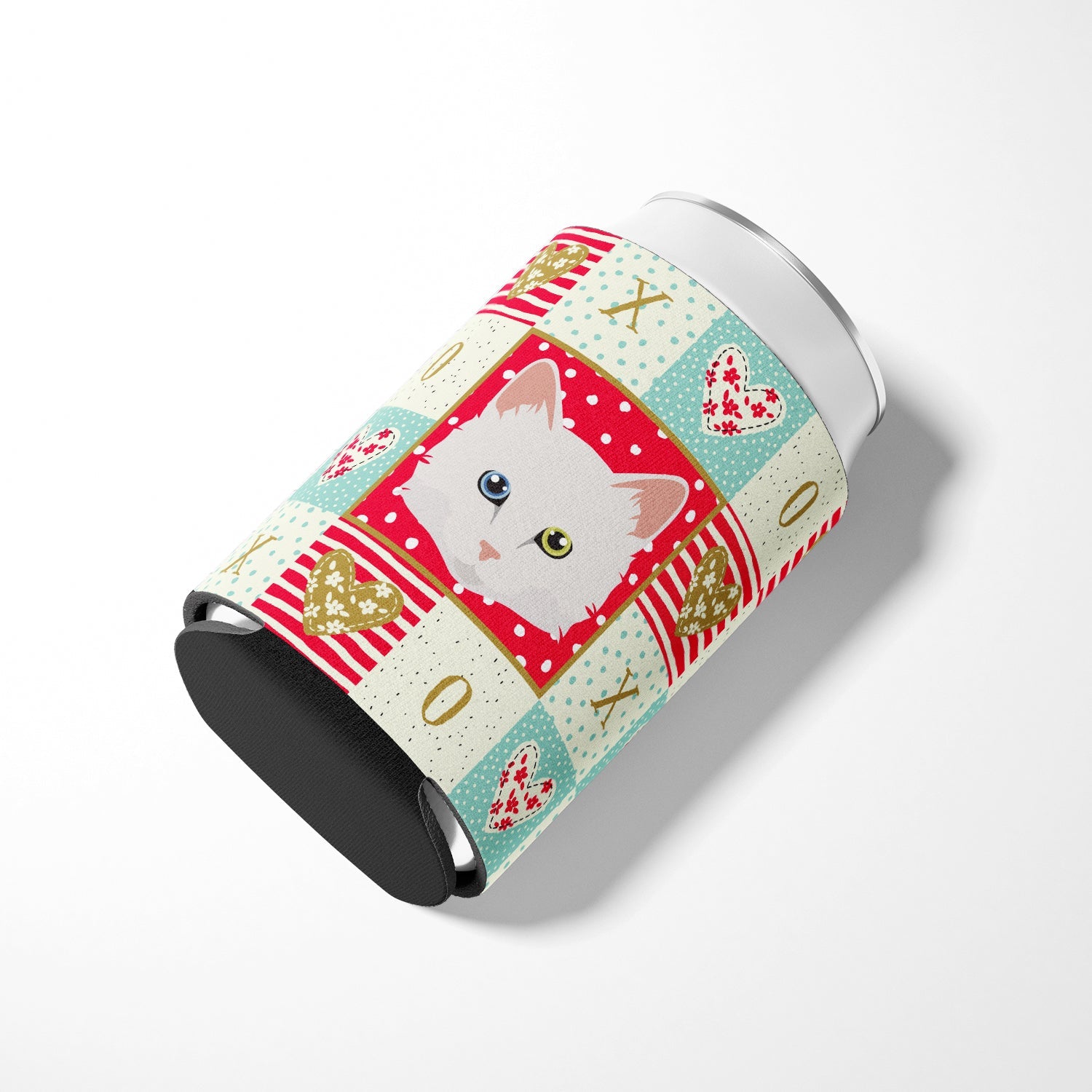 Turkish Angora Cat Love Can or Bottle Hugger Cooler Sleeve for Standard 12 oz Cans, Insulated Foam Beer & Soda Can Hugger Reusable