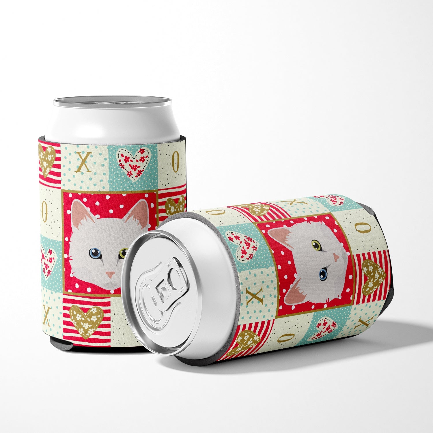 Turkish Angora Cat Love Can or Bottle Hugger Cooler Sleeve for Standard 12 oz Cans, Insulated Foam Beer & Soda Can Hugger Reusable