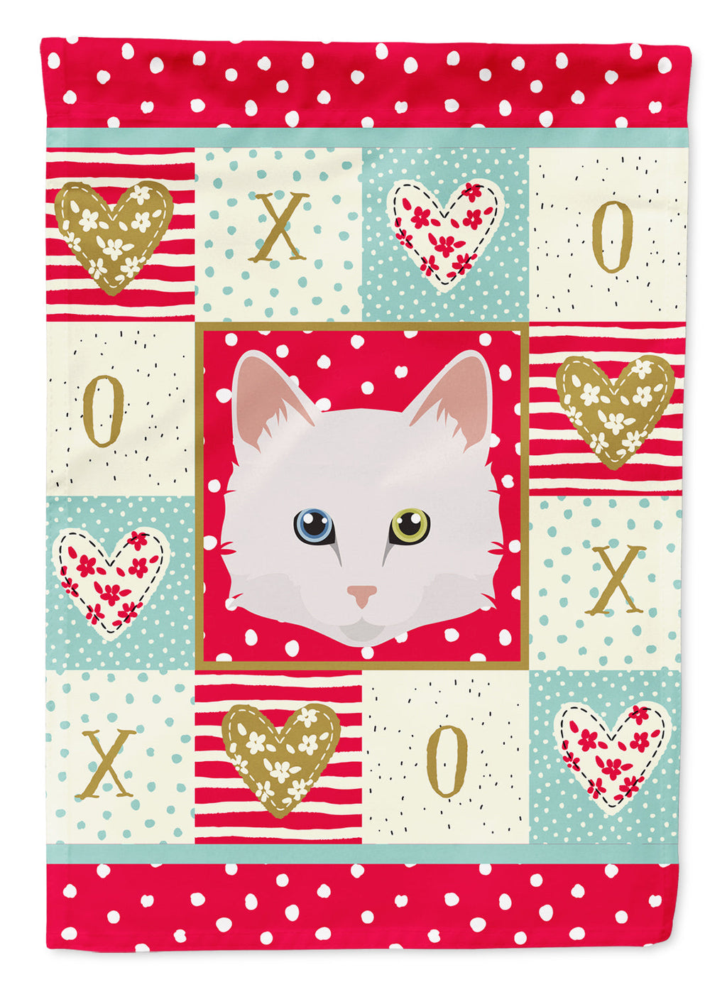Turkish Angora Cat Love House Flag 28x40 Porch Sleeve Pole Decorative Outside Yard Banner Artwork Wall Hanging, Polyester