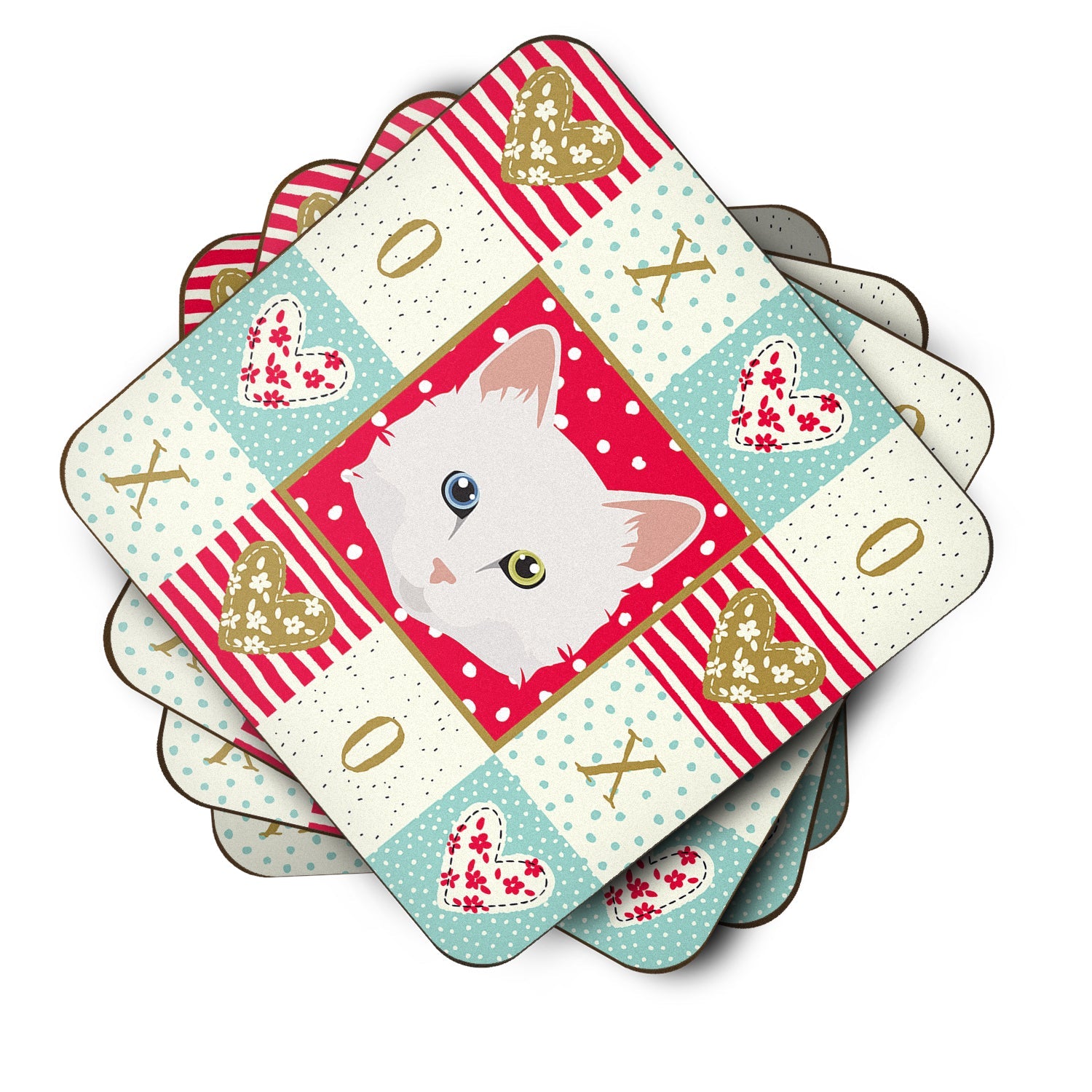 Turkish Angora Cat Love Foam Coasters Set of 4 Cup Coasters for Indoor Outdoor, Tabletop Protection, Anti Slip, Mouse pad Material