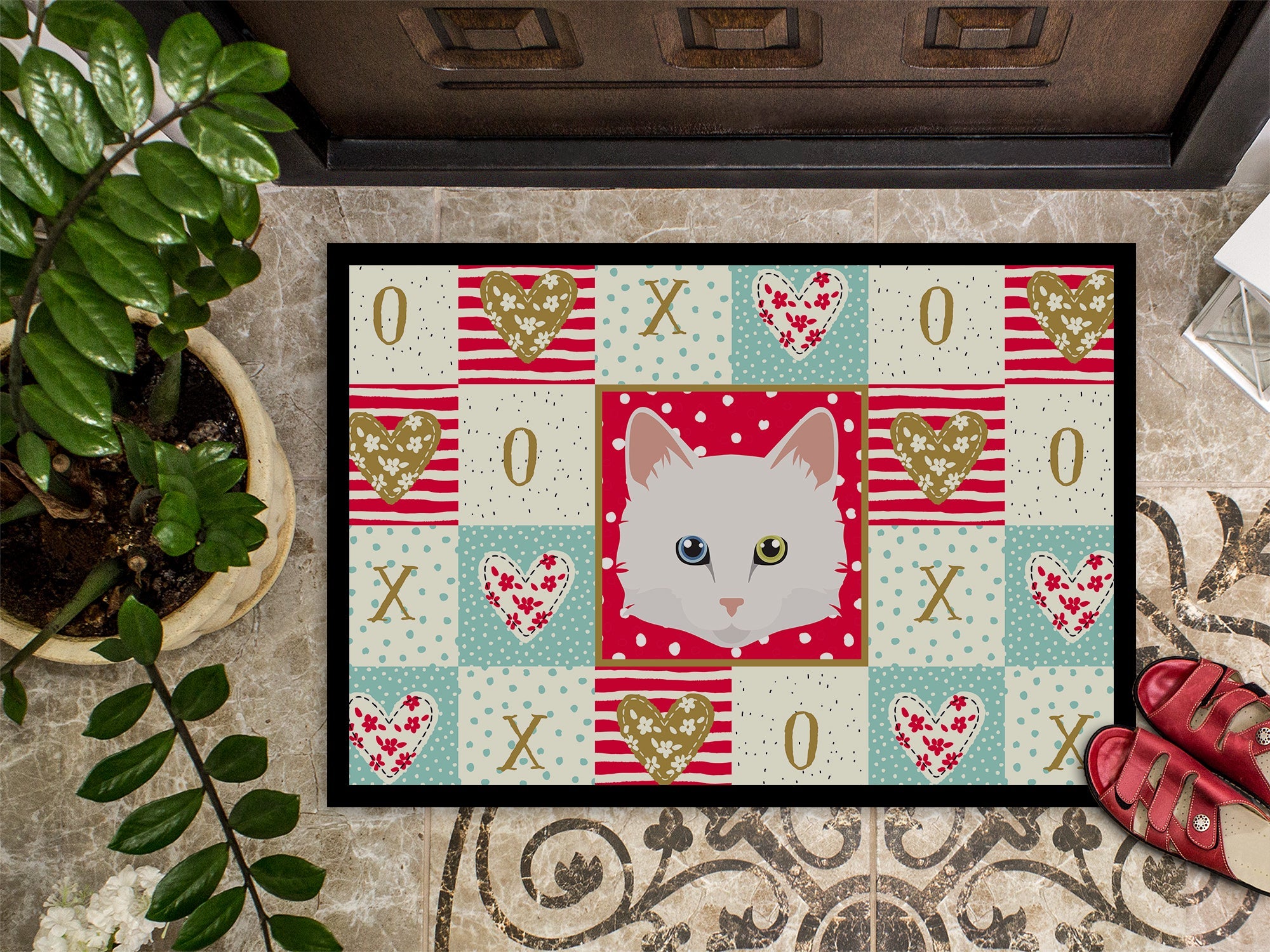 Turkish Angora Cat Love Doormat Indoor Outdoor 18H X 27W Front Door Mat Rugs for Entryway, Non Slip Washable